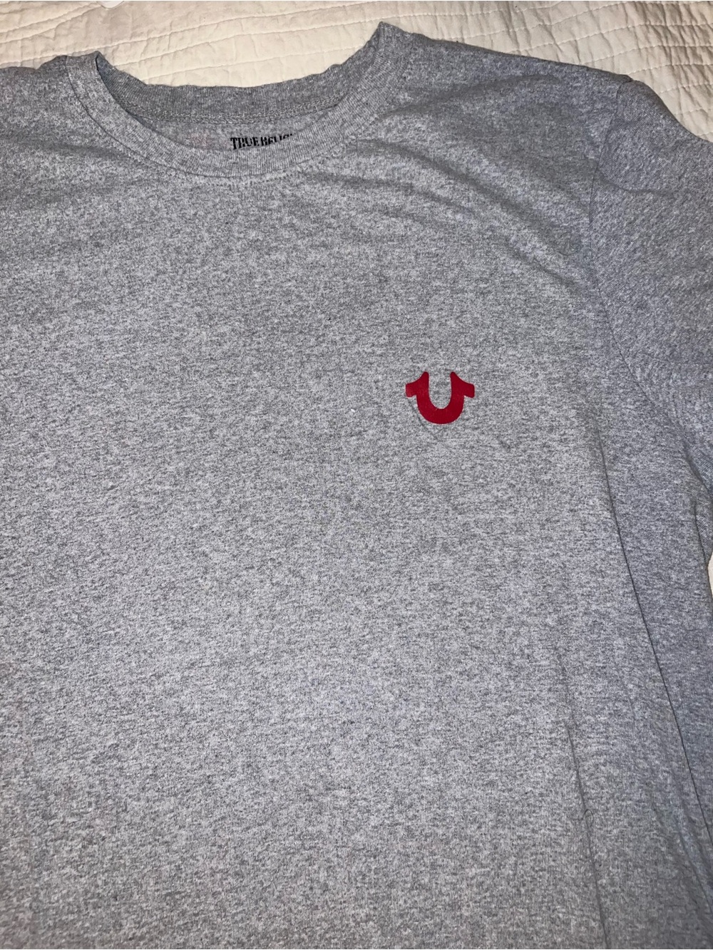 True Religion Heather Gray Tee with Red Logo - Picture 2 of 5